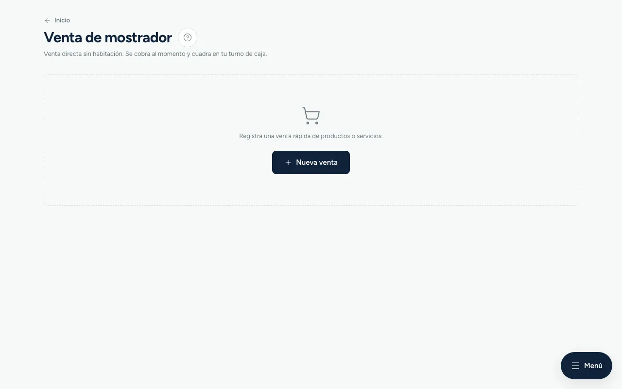 El punto de venta de INNKEY: productos por categoría a la izquierda y el carrito con su total a la derecha